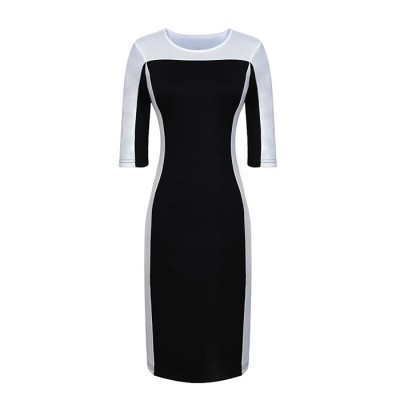 Stylish Round Collar Color Block Half Sleeve Bodycon Dress For Women